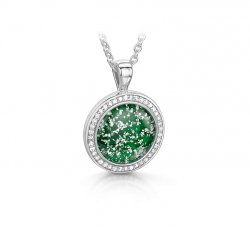 Green Halo Round Pendant in Silver