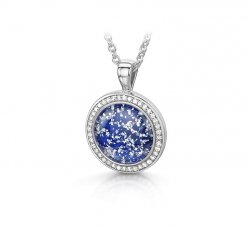 Blue Halo Round Pendant in White Gold