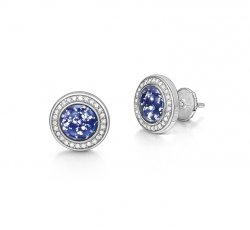 Blue Halo Earrings in White Gold