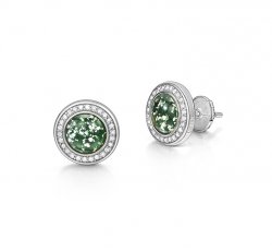 Green Halo Earrings in White Gold